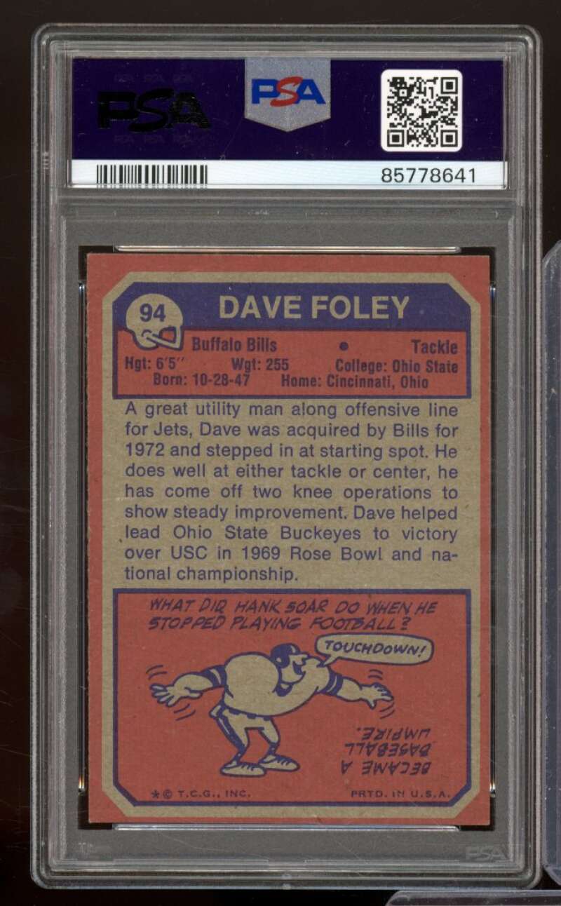 Dave Foley Rookie Card 1973 Topps #94 PSA 6 Image 2