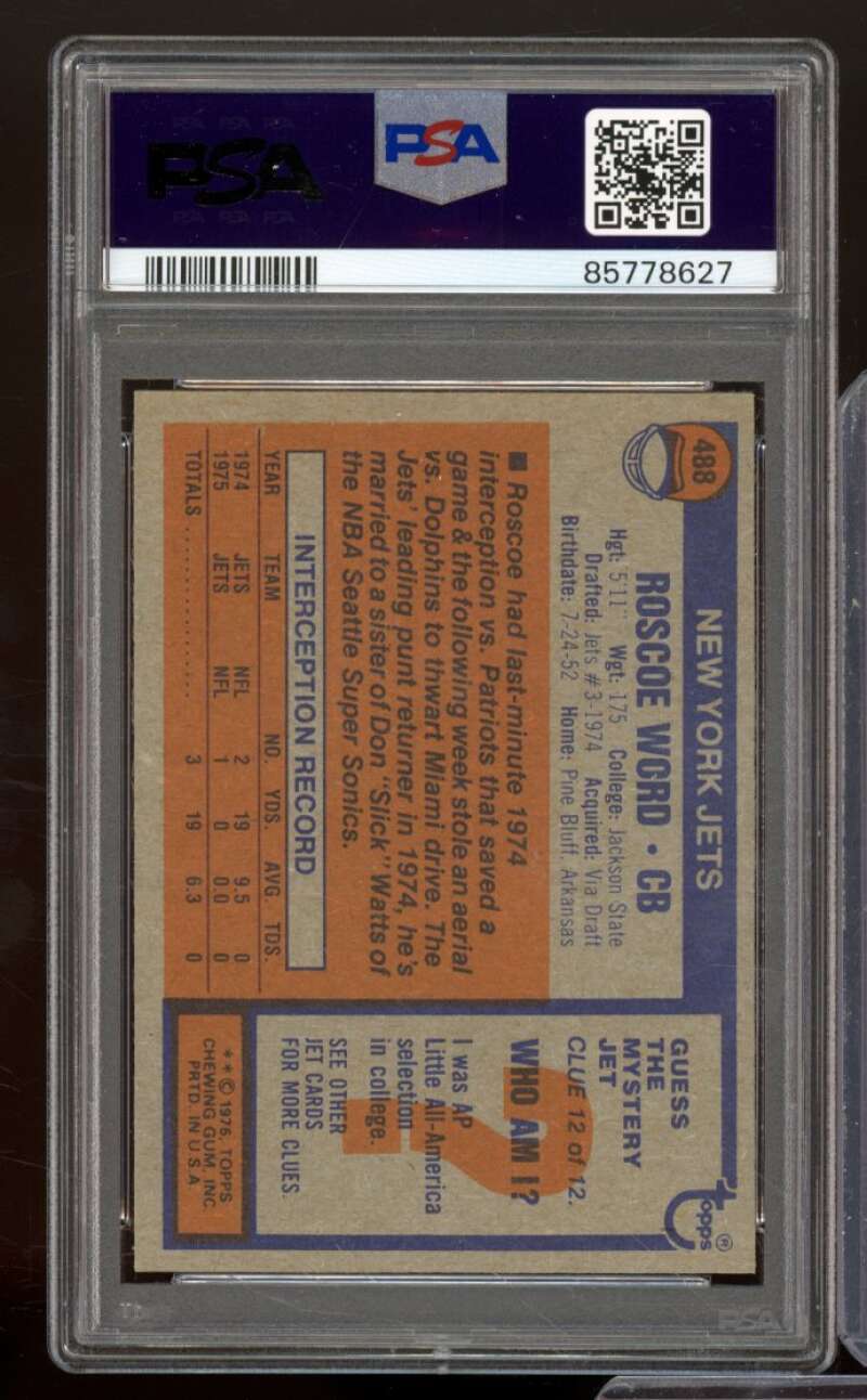 Roscoe Word Rookie Card 1976 Topps #488 PSA 8 Image 2