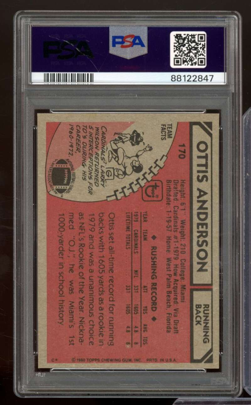 Ottis Anderson Rookie Card 1980 Topps #170 PSA 8 Image 2