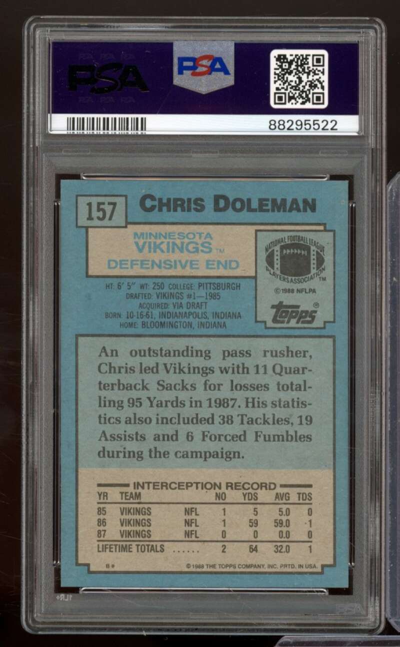 Chris Doleman Rookie Card 1988 Topps #157 PSA 4 Image 2