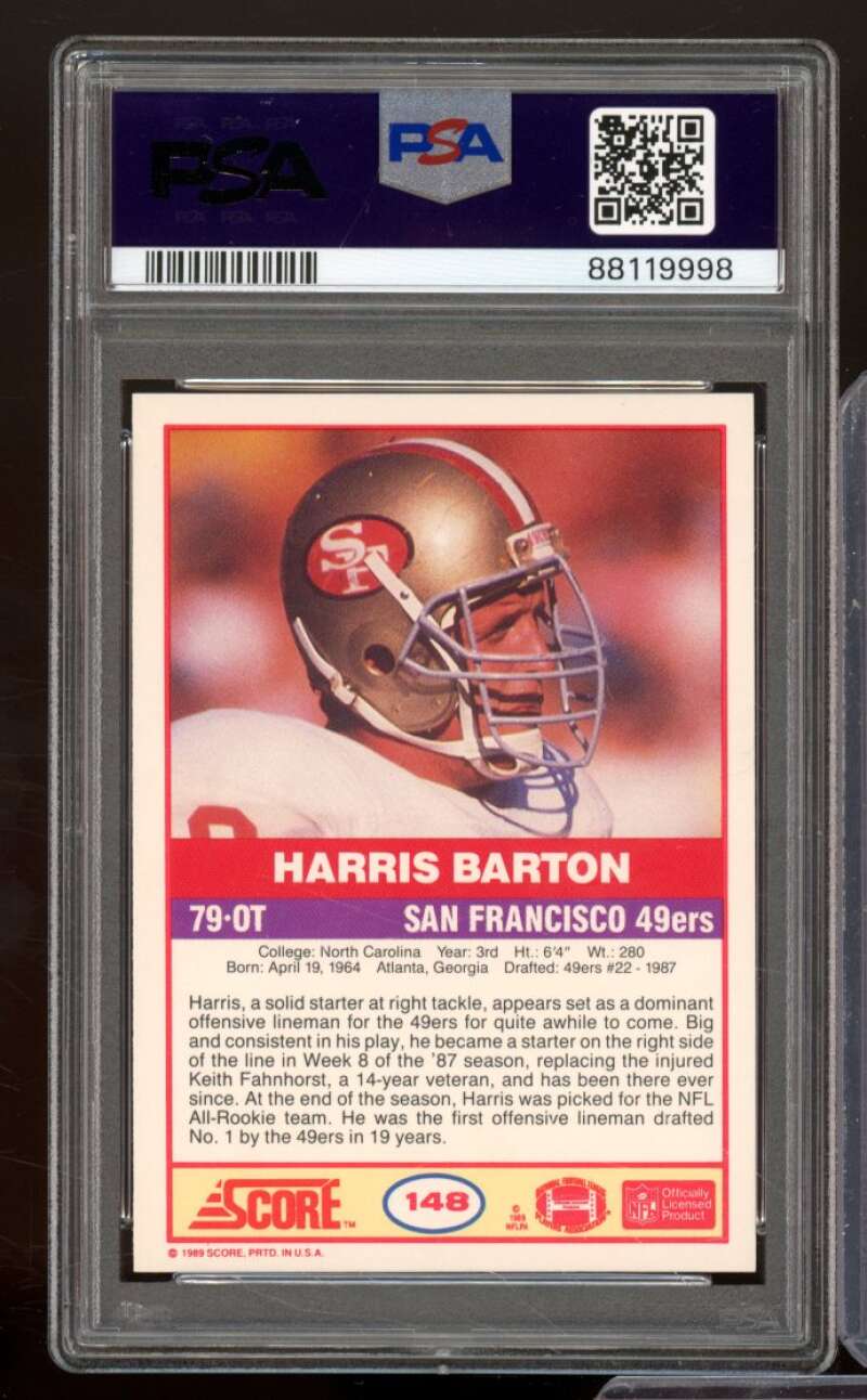 Harris Barton Rookie Card 1989 Score #148 PSA 9 Image 2