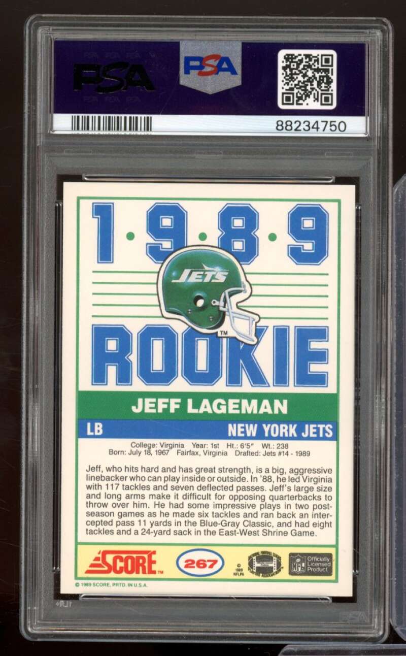 Jeff Lageman Rookie Card 1989 Score #267 PSA 9 Image 2