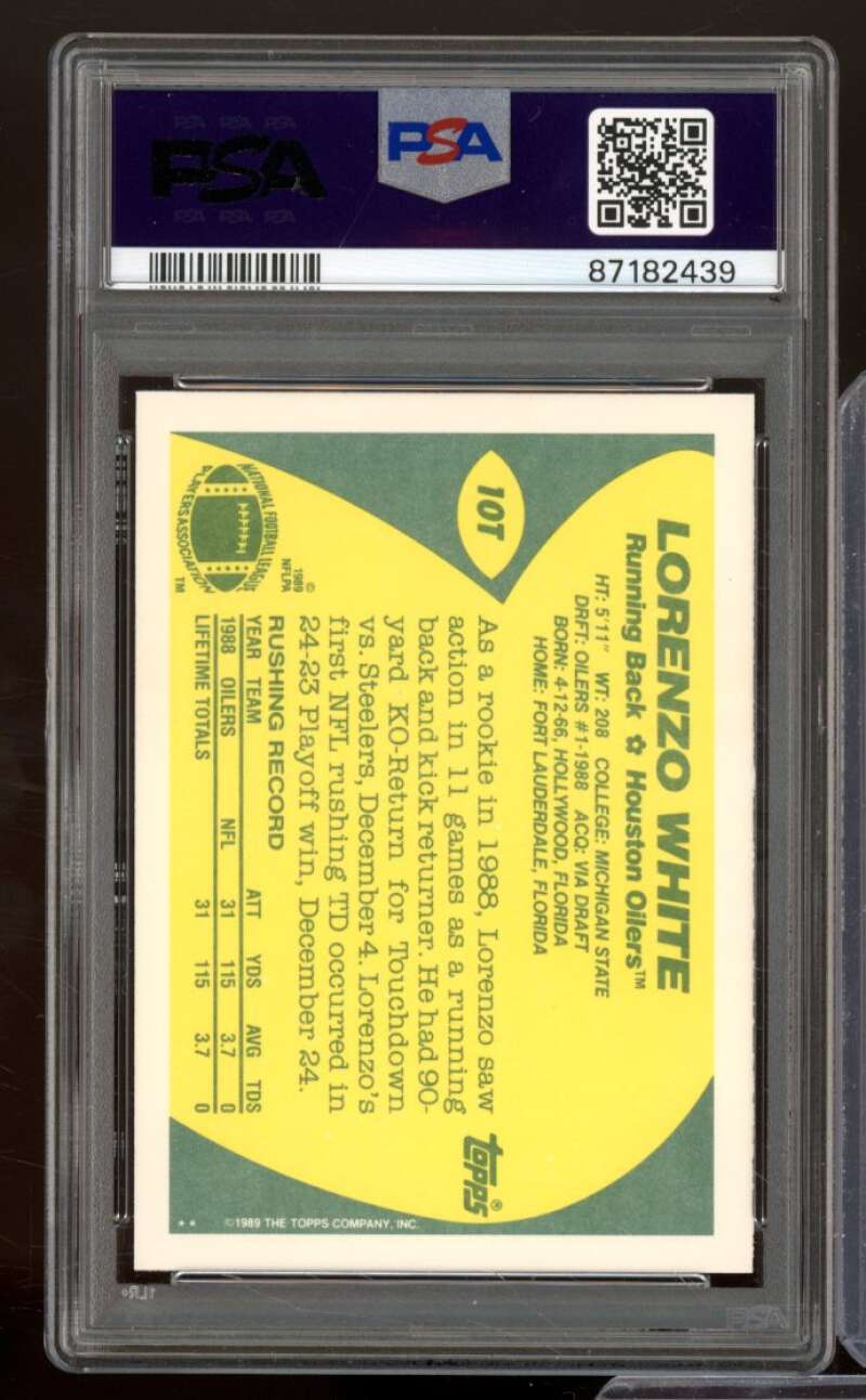 Lorenzo White Rookie Card 1989 Topps Traded #10T PSA 9 Image 2