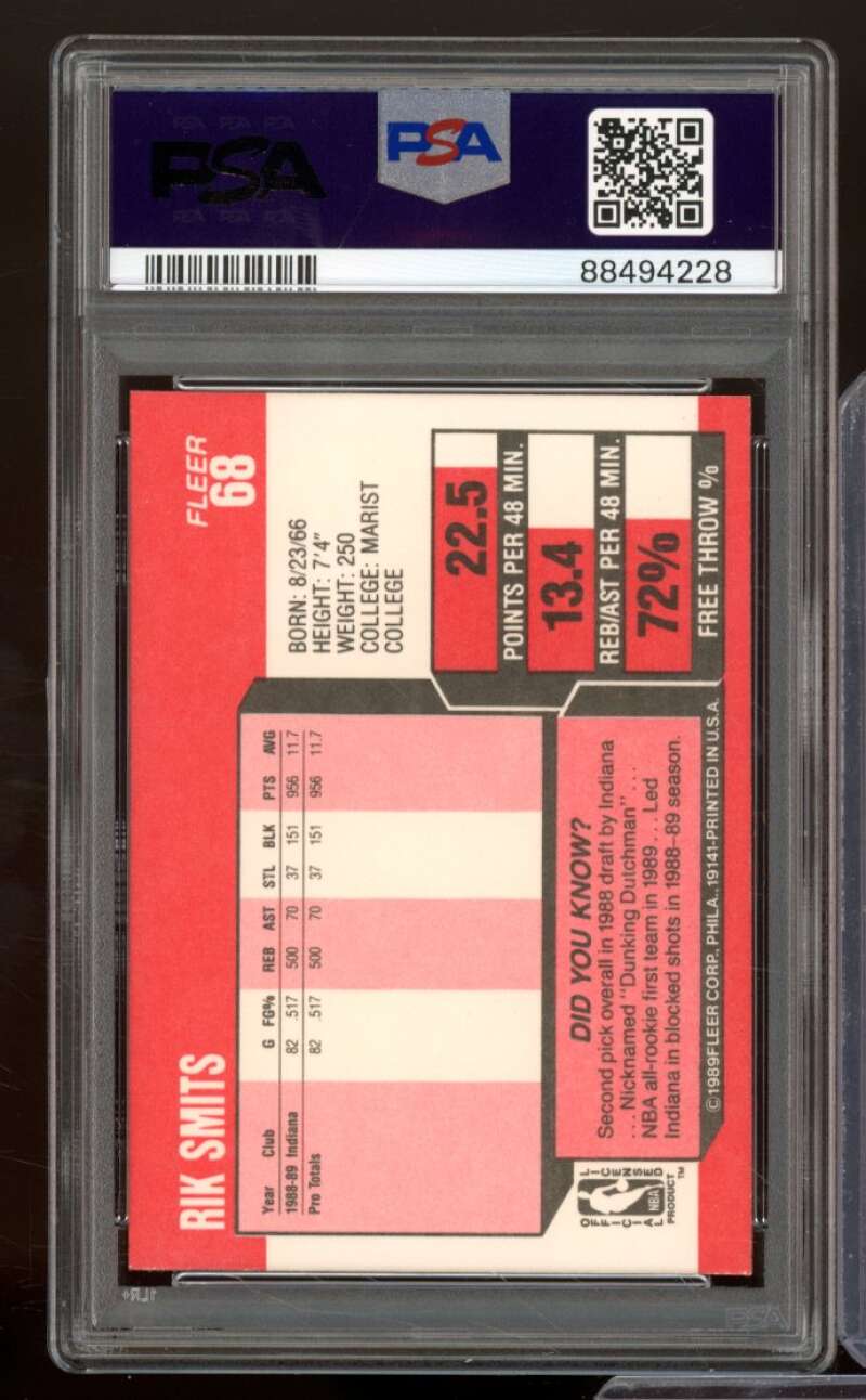 Rik Smits Rookie Card 1989-90 Fleer #68 PSA 8 Image 2