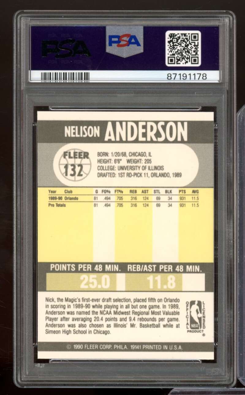 Nick Anderson Rookie Card 1990 Fleer #132 PSA 9 Image 2