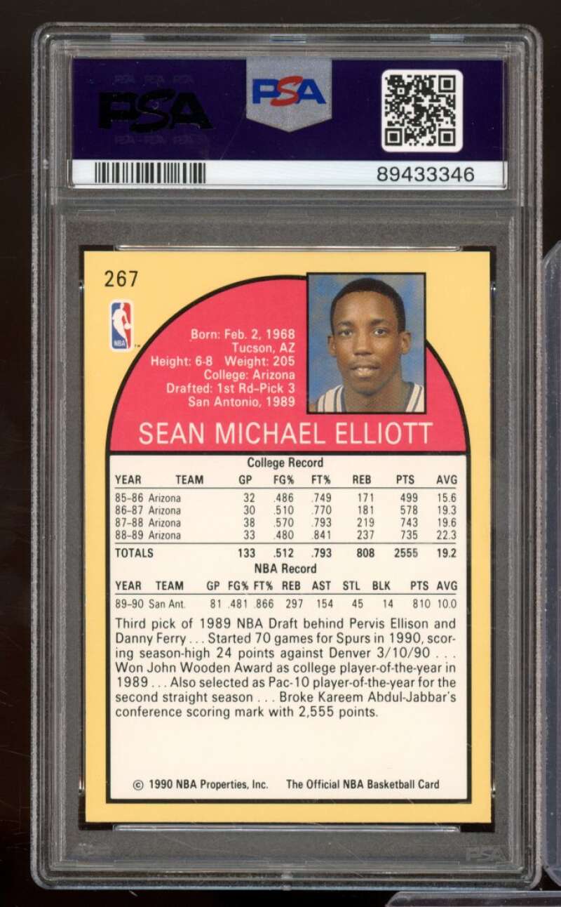 Sean Elliott Rookie Card 1990-91 Hoops #267 PSA 9 Image 2