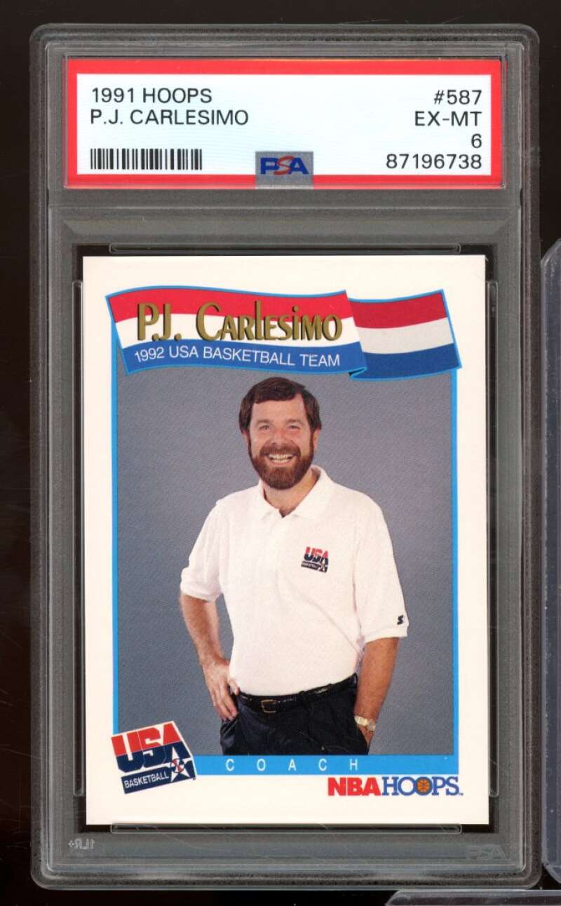 P.J. Carlesimo Rookie Card 1991-92 Hoops #587 PSA 6 Image 1