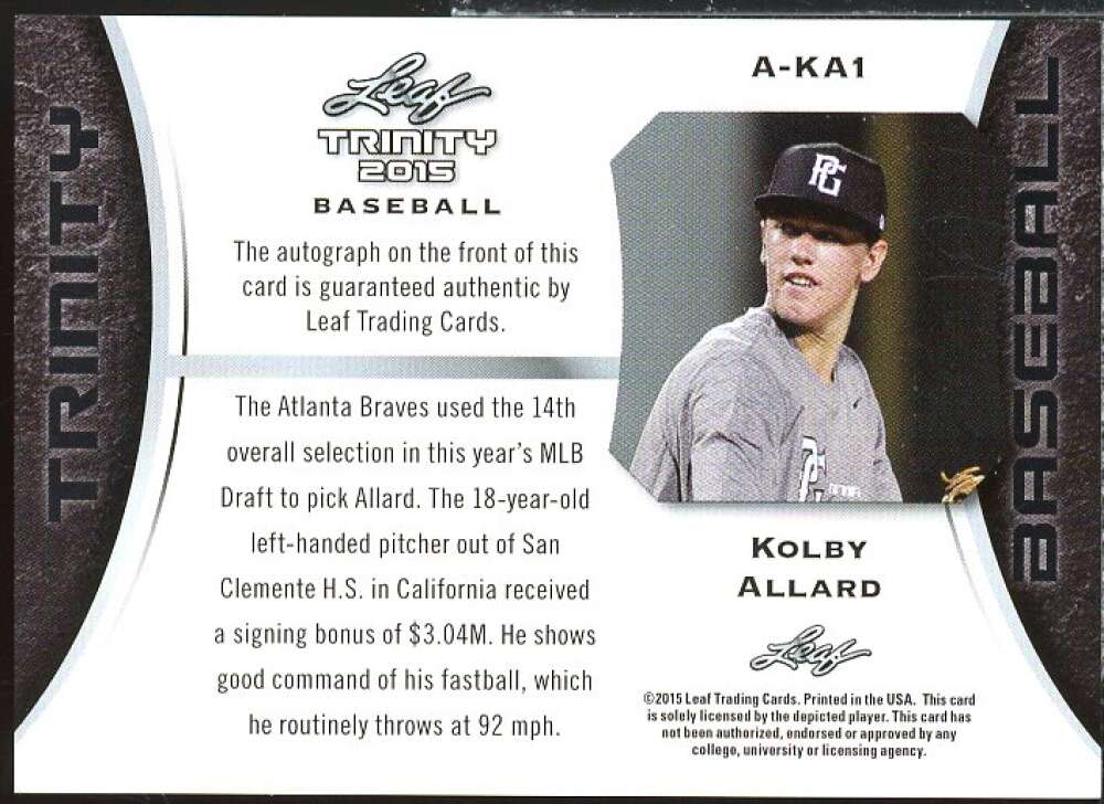 Kolby Allard Rookie Card 2015 Leaf Trinity #AKA1  Image 2