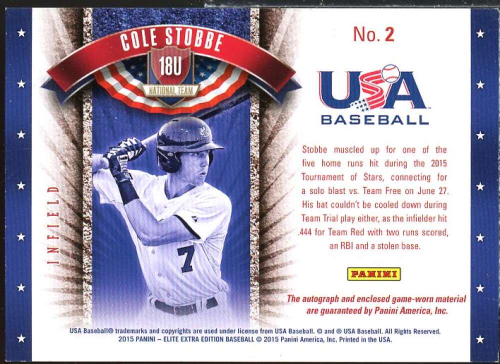 Cole Stobbe 2015 Elite Extra Edition USA Baseball 18U Dual Jersey Signatures #2  Image 2