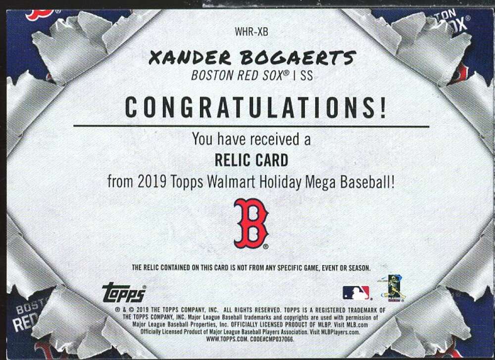 Xander Bogaerts Card 2019 Topps Walmart Holiday Relics #WHRXB  Image 2