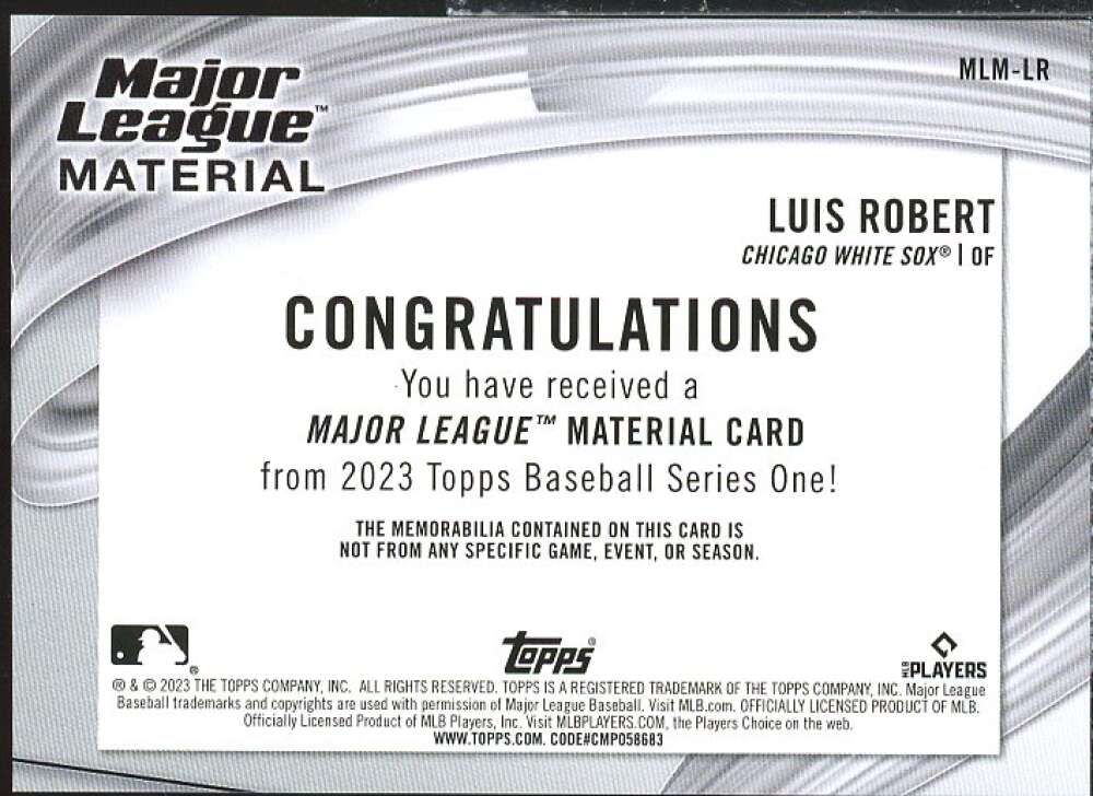 Luis Robert Card 2023 Topps Major League Materials #MLMLR  Image 2