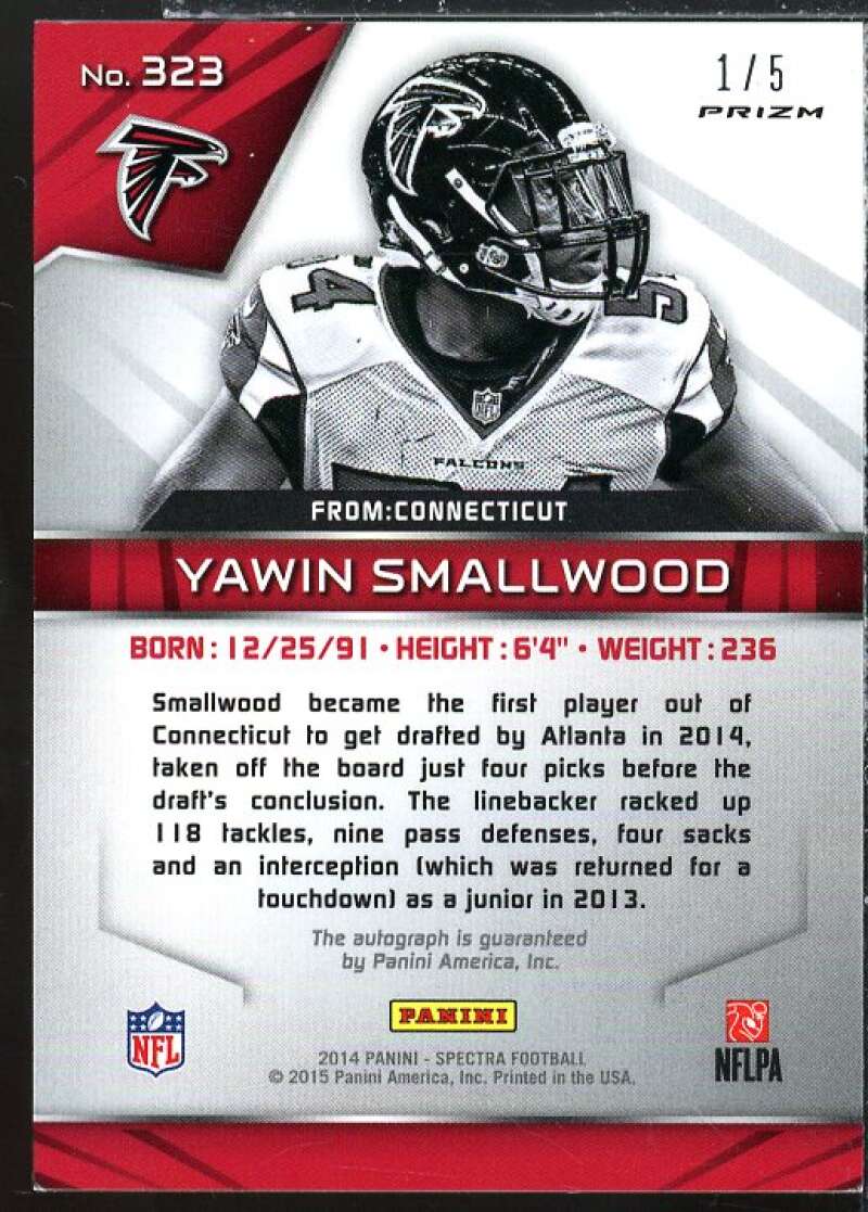 Yawin Smallwood AU Rookie Card 2014 Panini Spectra Prizms Black #323  Image 2