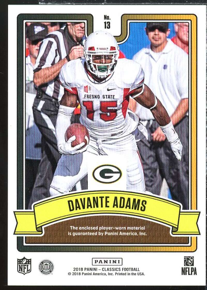 Davante Adams Card 2018 Classics Saturday Swatches #13  Image 2