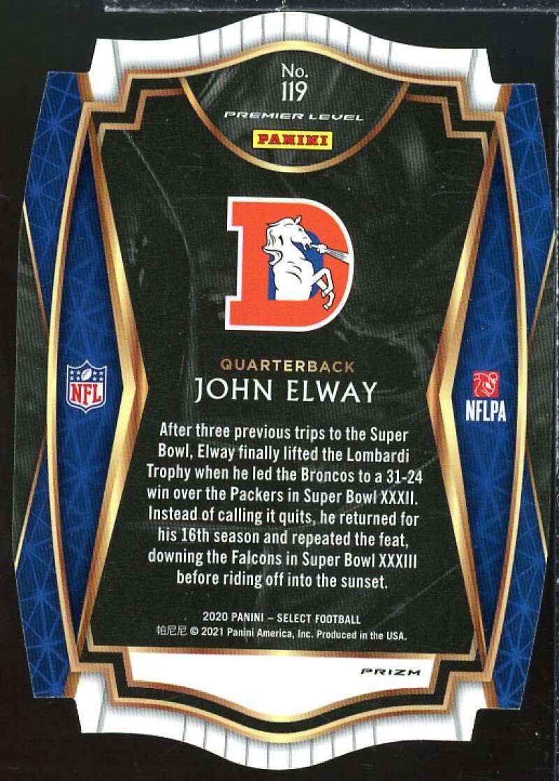 John Elway Card 2020 Select Prizm Purple Die Cut #119  Image 2