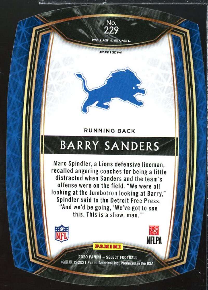 Barry Sanders Card 2020 Select Prizm Tri Color Die Cut #229  Image 2