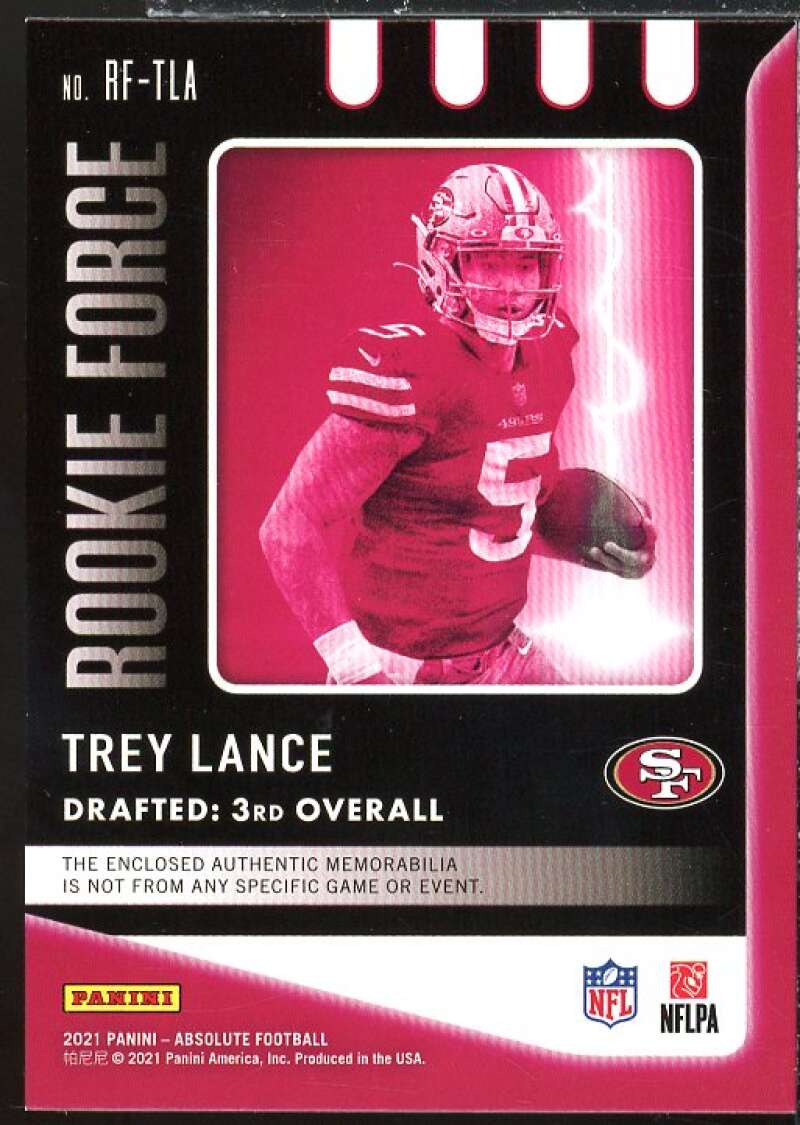 Trey Lance Rookie Card 2021 Absolute Rookie Force Jerseys #3  Image 2