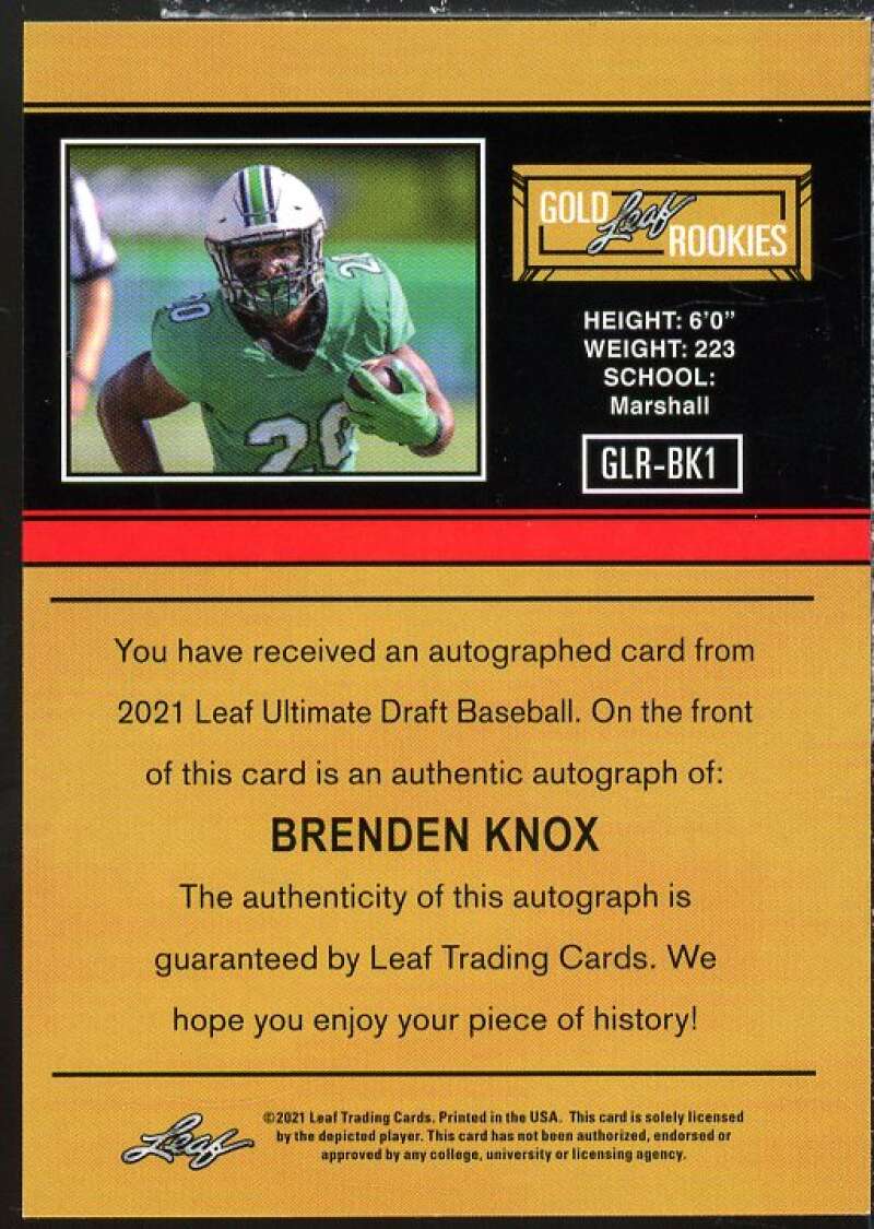 Brenden Knox 2021 Leaf Ultimate Draft '91 Leaf Autographs Silver Spectrum #BK1  Image 2