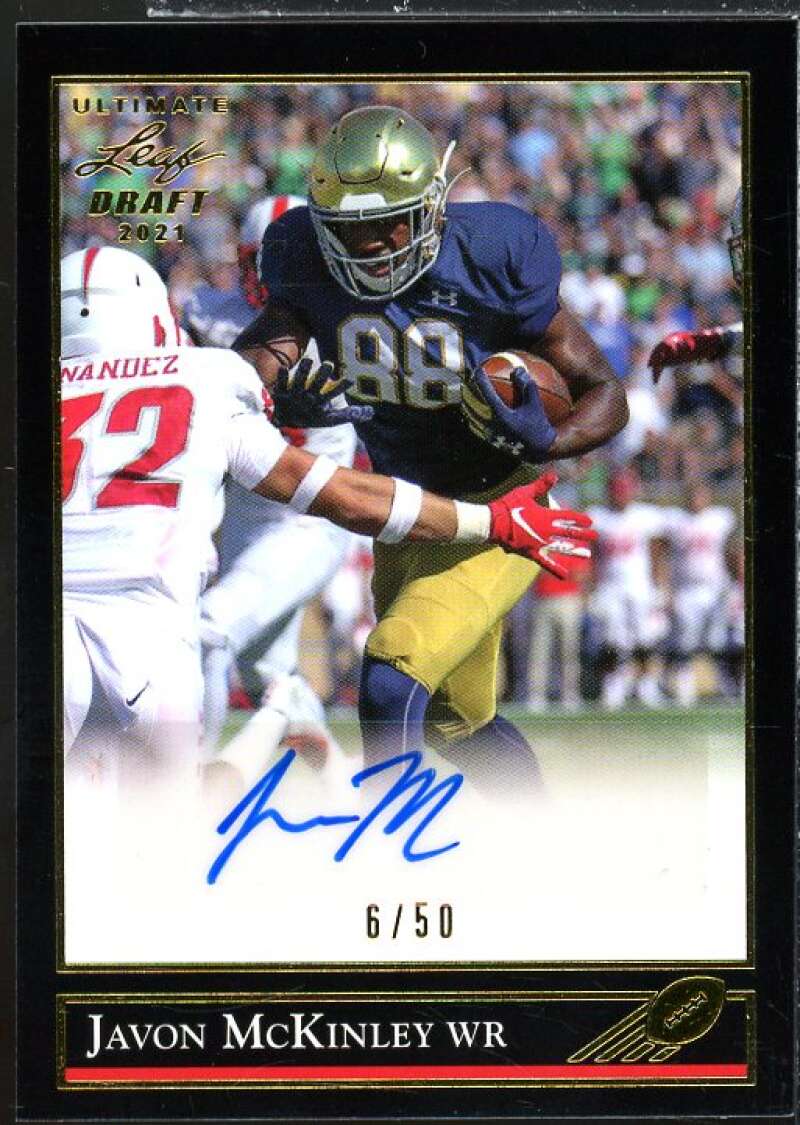 Javon McKinley 2021 Leaf Ultimate Draft '92 Leaf Black Gold Autograph Gold #JMK  Image 1