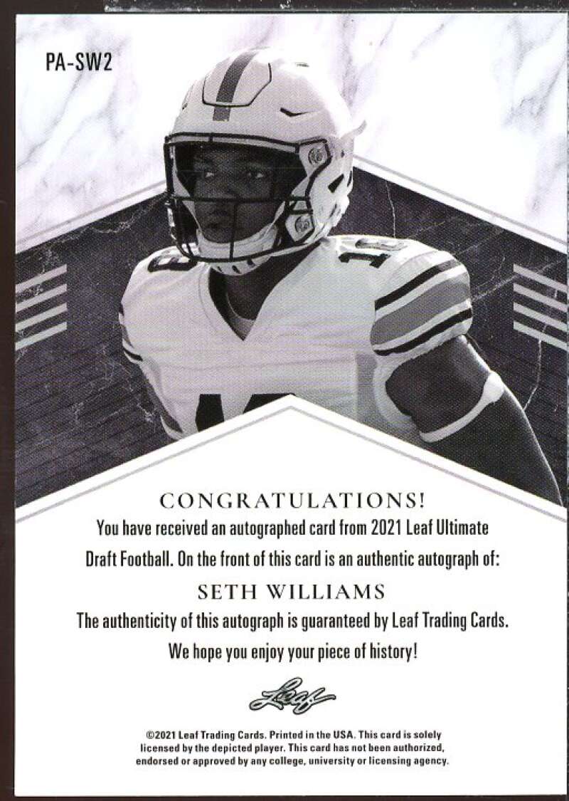 Seth Williams Rookie Card 2021 Leaf Ultimate Draft Navy #SW2  Image 2