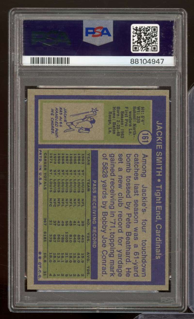 Jackie Smith Card 1972 Topps #161 PSA 7 Image 2