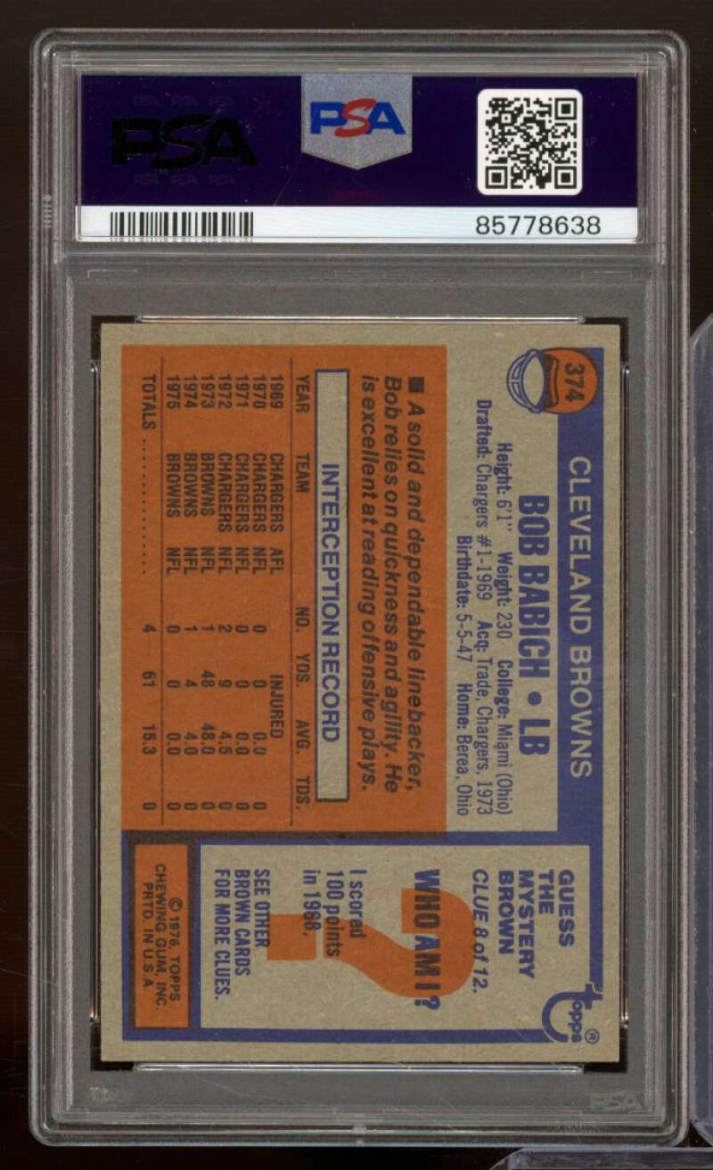 Bob Babich Card 1976 Topps #374 PSA 8 Image 2