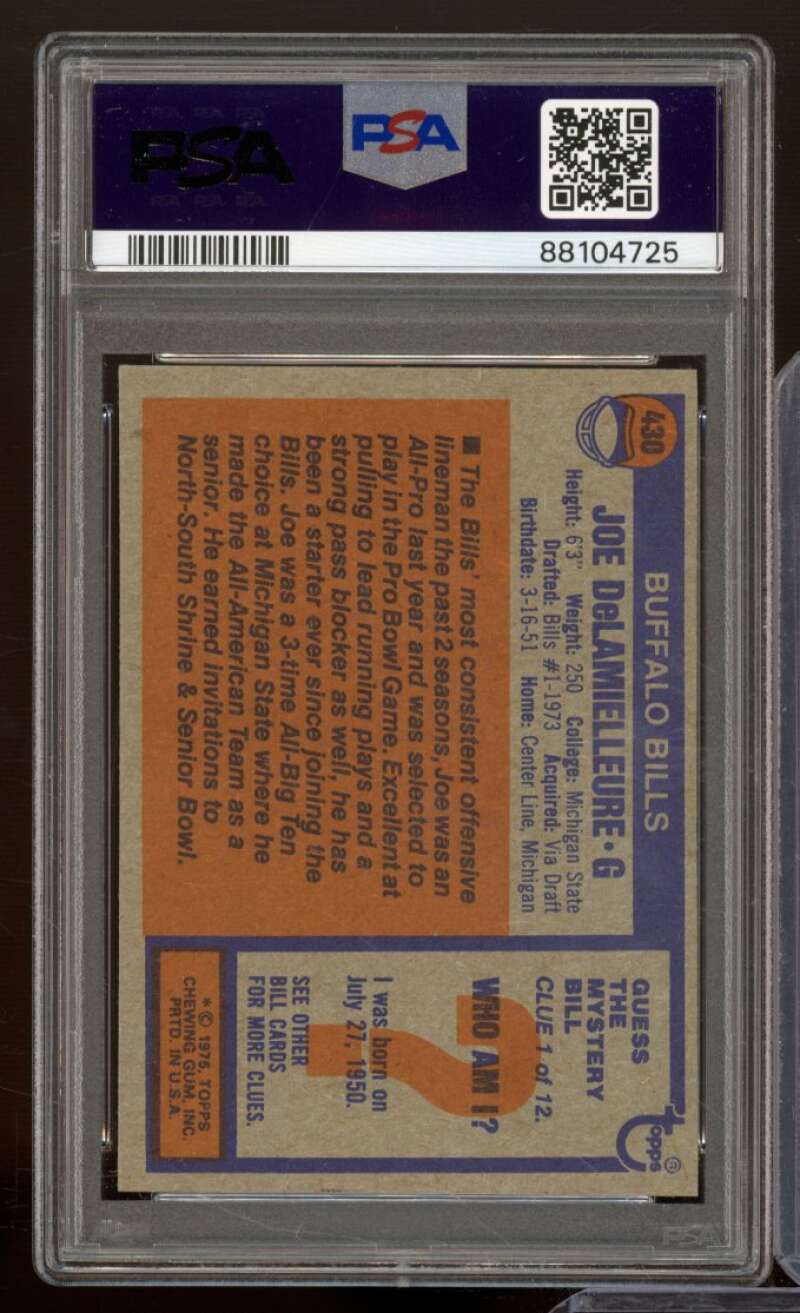 Joe Delamielleure Card 1976 Topps #430 PSA 7 Image 2