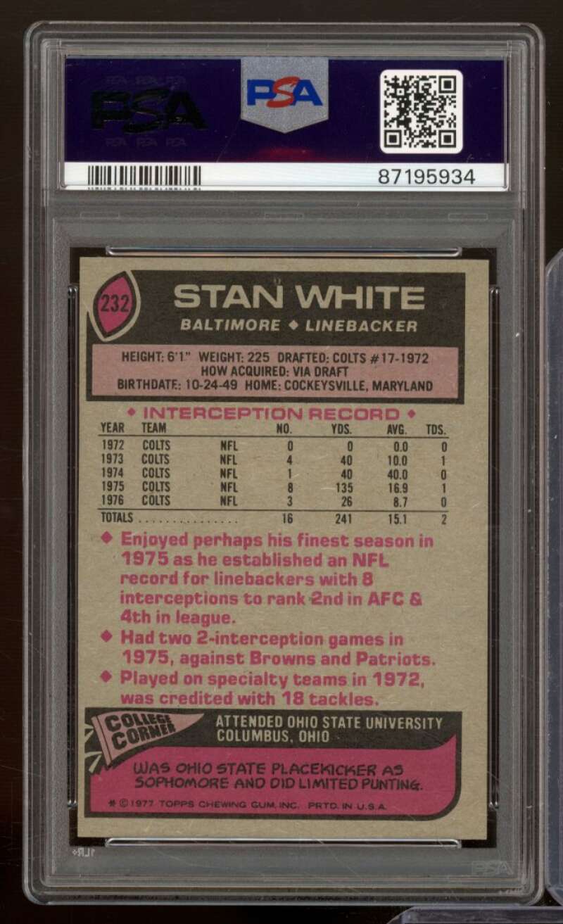 Stan White Card 1977 Topps #232 PSA 8 Image 2