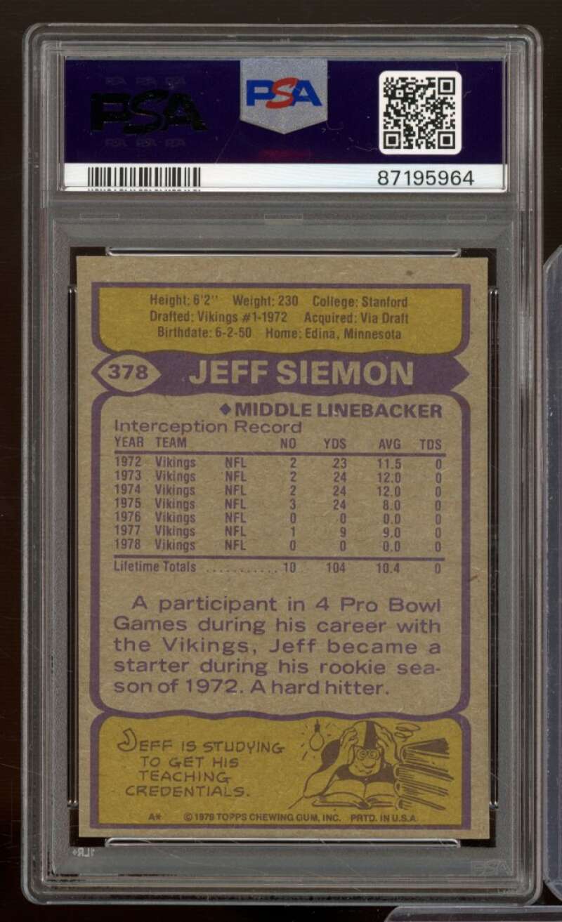 Jeff Siemon Card 1979 Topps #378 PSA 8 Image 2