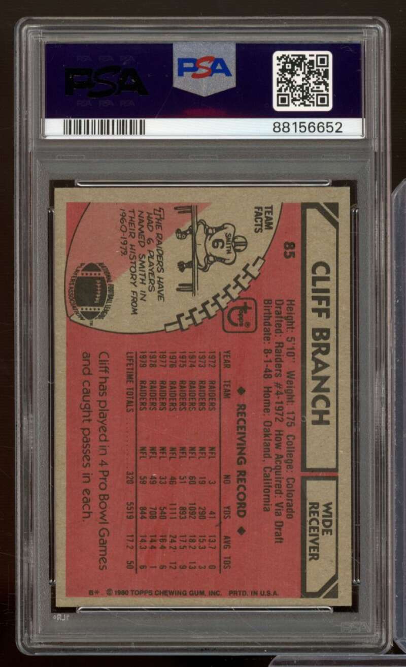 Cliff Branch Card 1980 Topps #85 PSA 8 Image 2