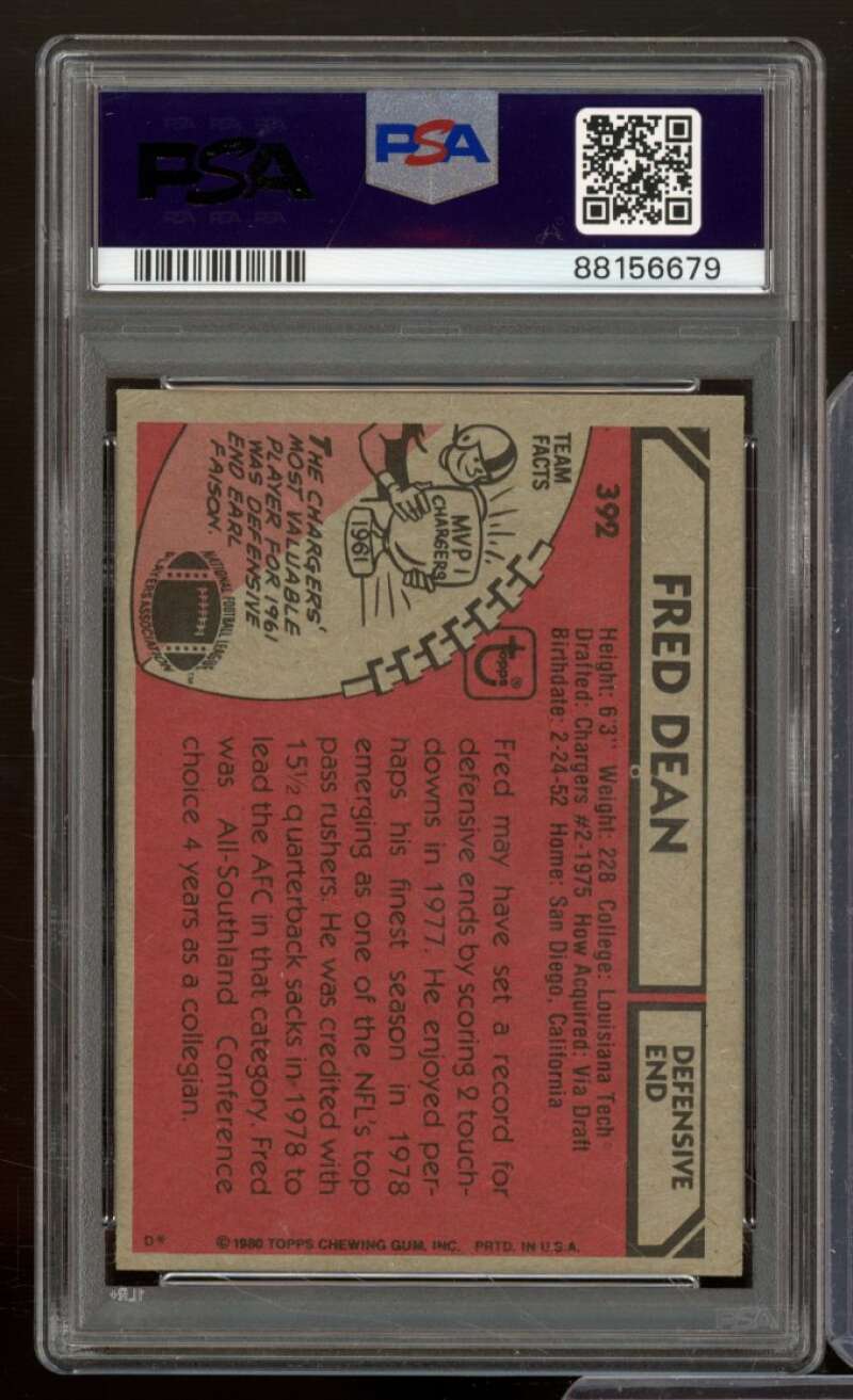 Fred Dean Card 1980 Topps #392 PSA 8 Image 2