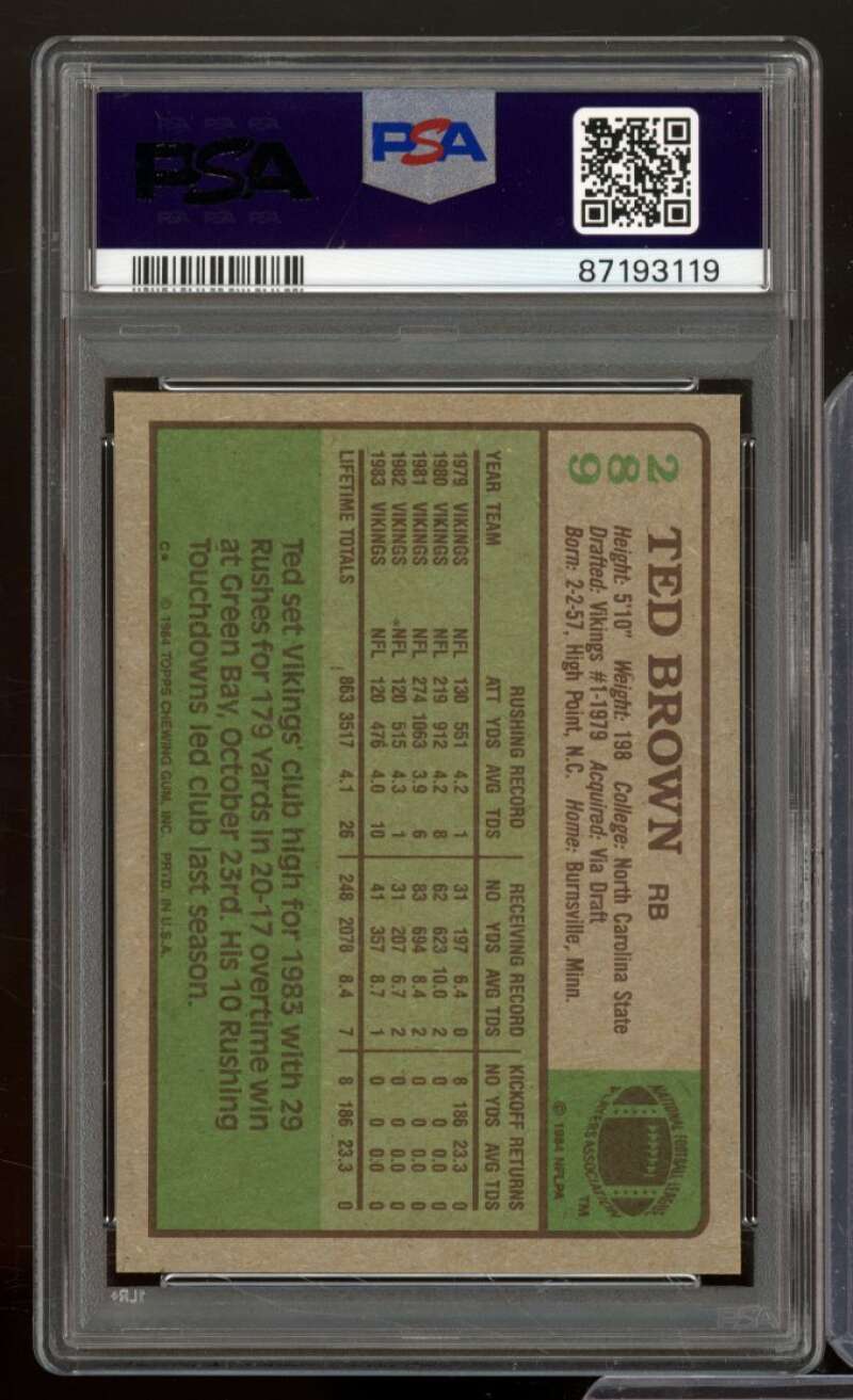 Ted Brown Card 1984 Topps #289 PSA 8 Image 2