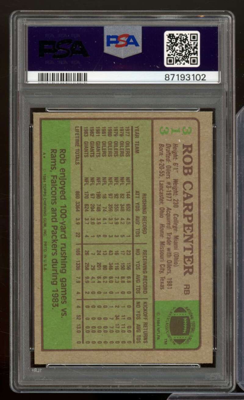 Rob Carpenter Card 1984 Topps #313 PSA 8 Image 2