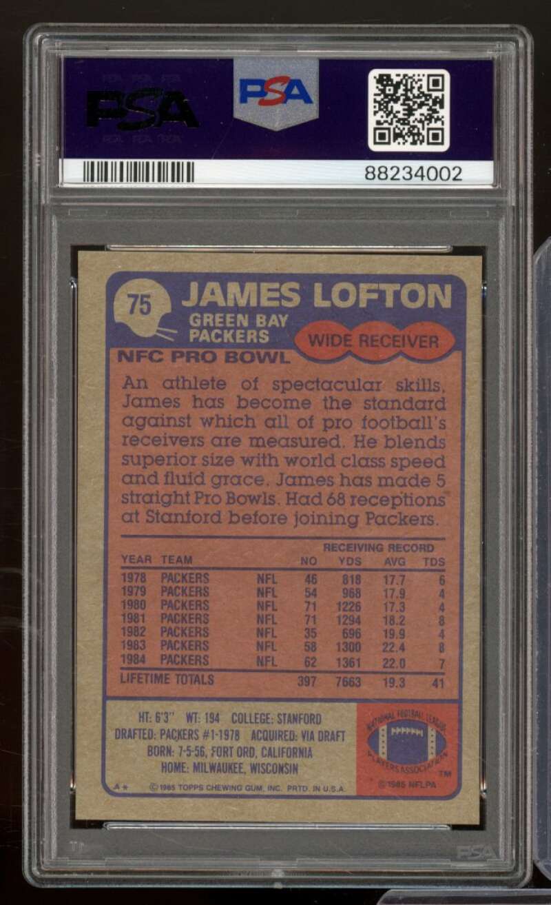 James Lofton Card 1985 Topps #75 PSA 8 Image 2