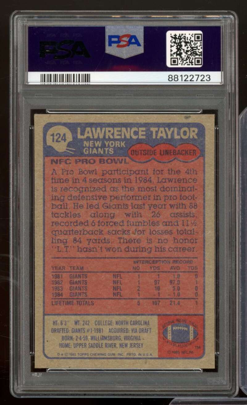 Lawrence Taylor Card 1985 Topps #124 PSA 8 Image 2