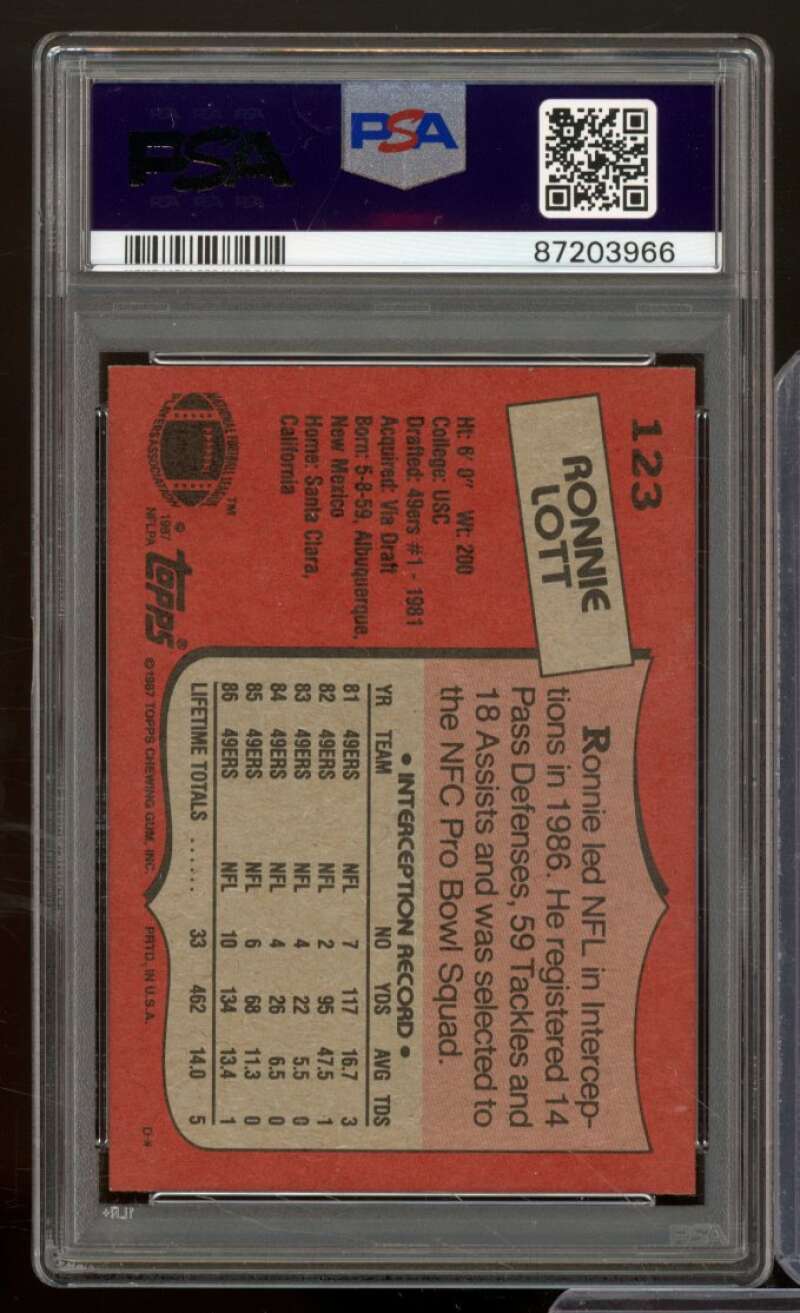 Ronnie Lott Card 1987 Topps #123 PSA 8 Image 2