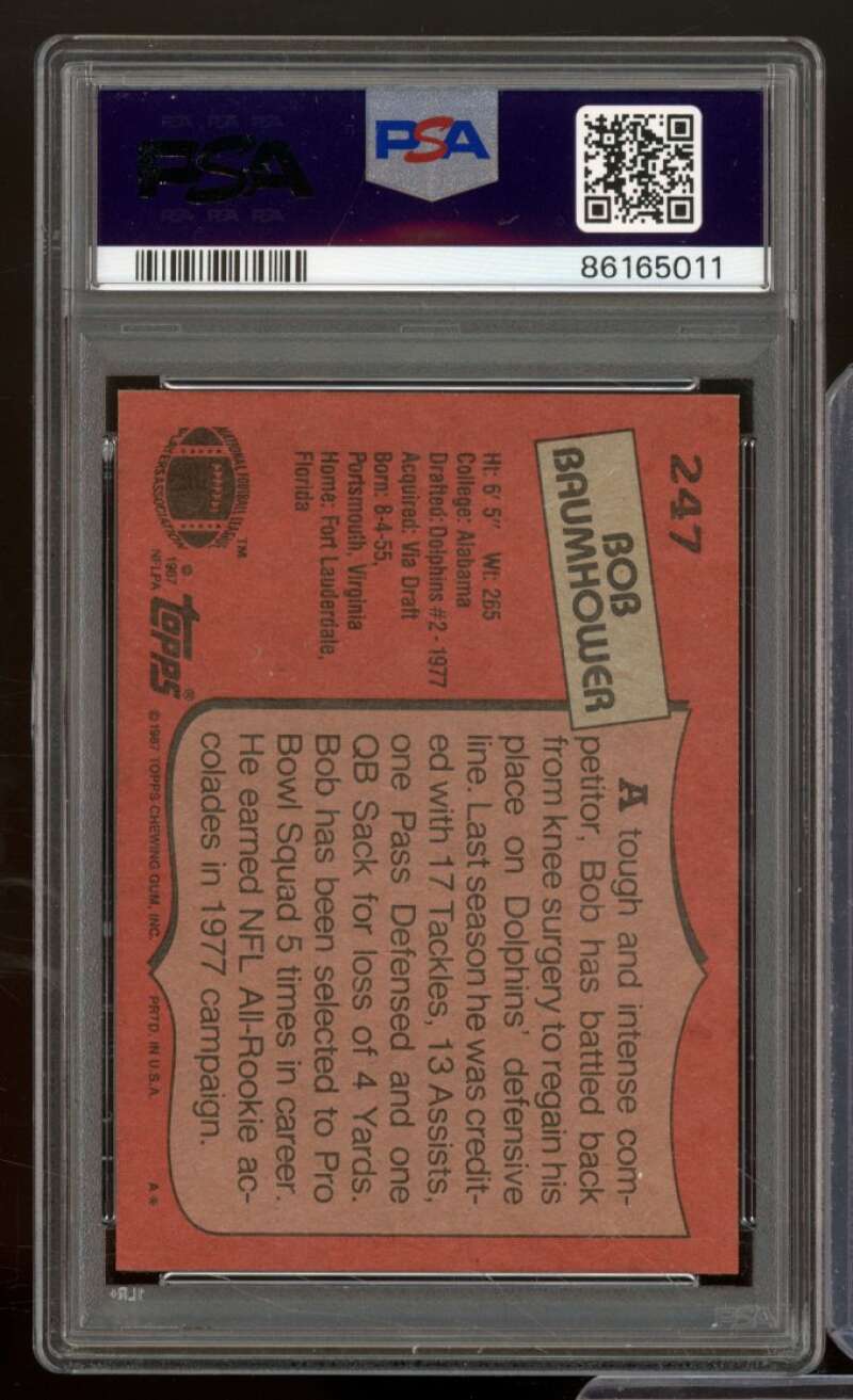 Bob Baumhower Card 1987 Topps #247 PSA 9 Image 2