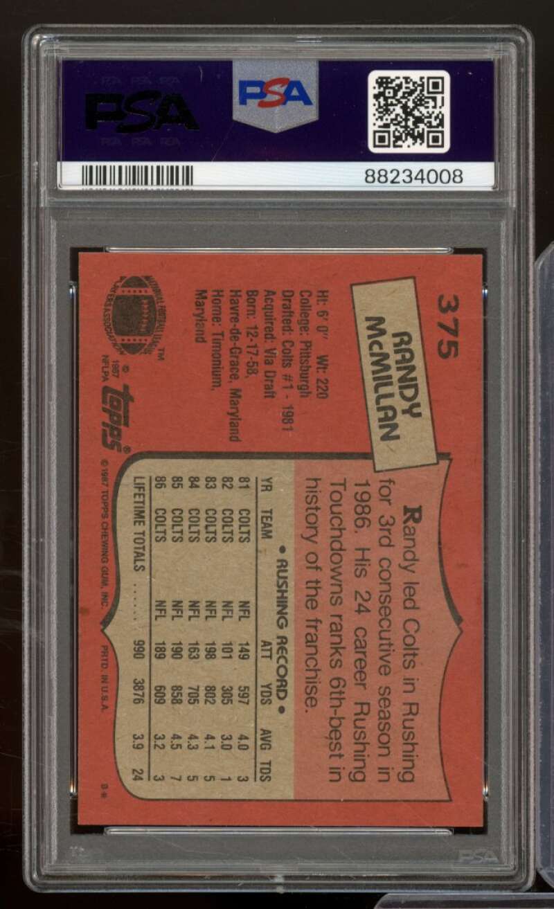 Randy McMillan Card 1987 Topps #375 PSA 9 Image 2