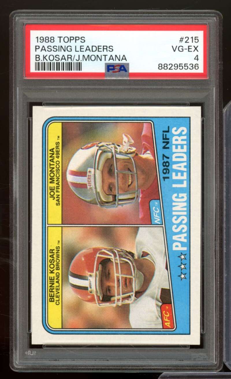 Bernie Kosar/Joe Montana Card 1988 Topps Passing Leaders #215 PSA 4 Image 1