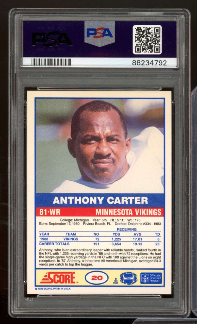 Anthony Carter Card 1989 Score #20 PSA 9 Image 2