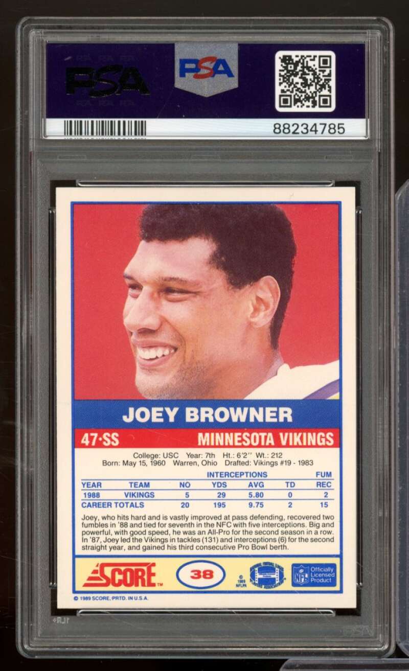 Joey Browner Card 1989 Score #38 PSA 9 Image 2