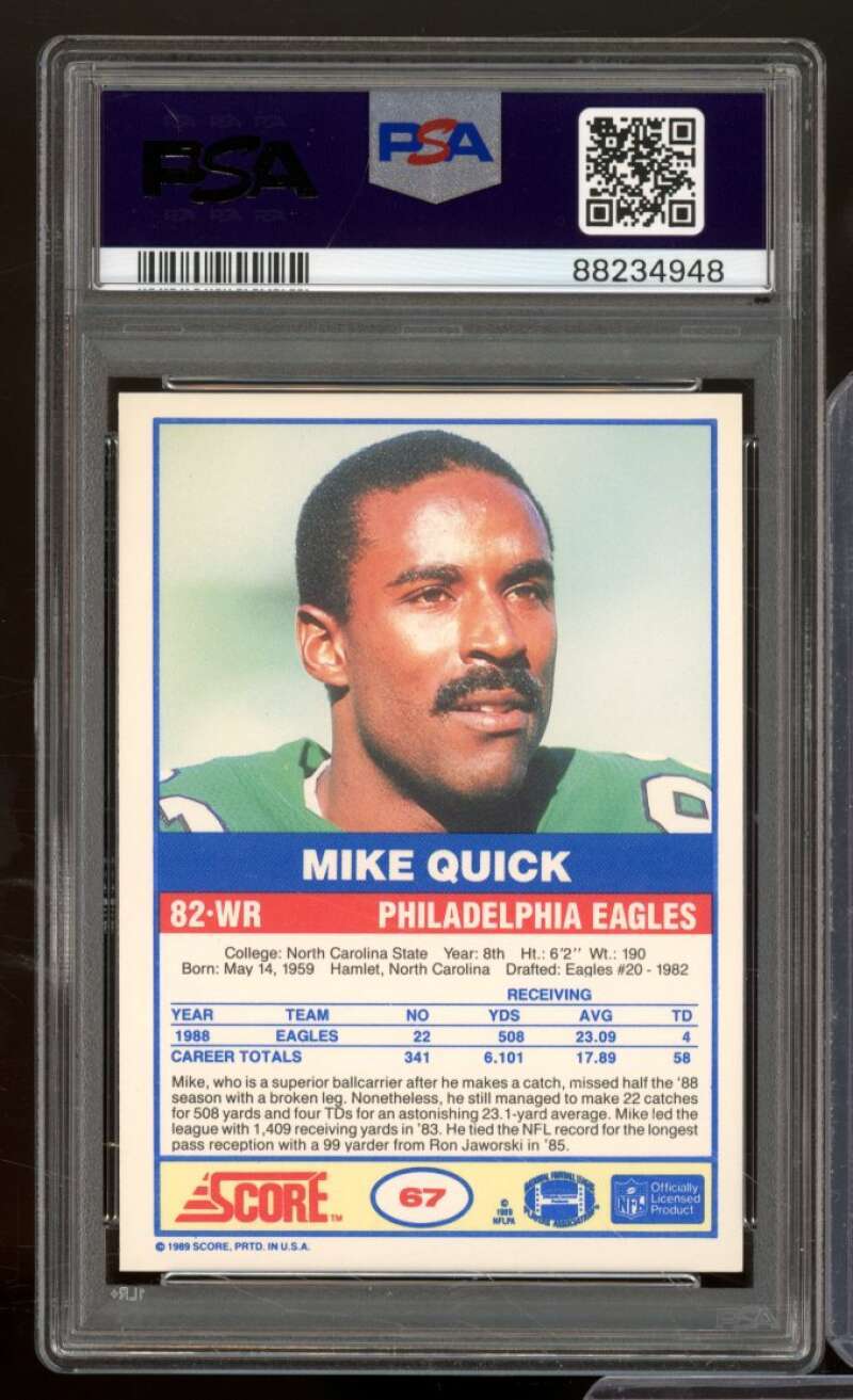 Mike Quick Card 1989 Score #67 PSA 9 Image 2