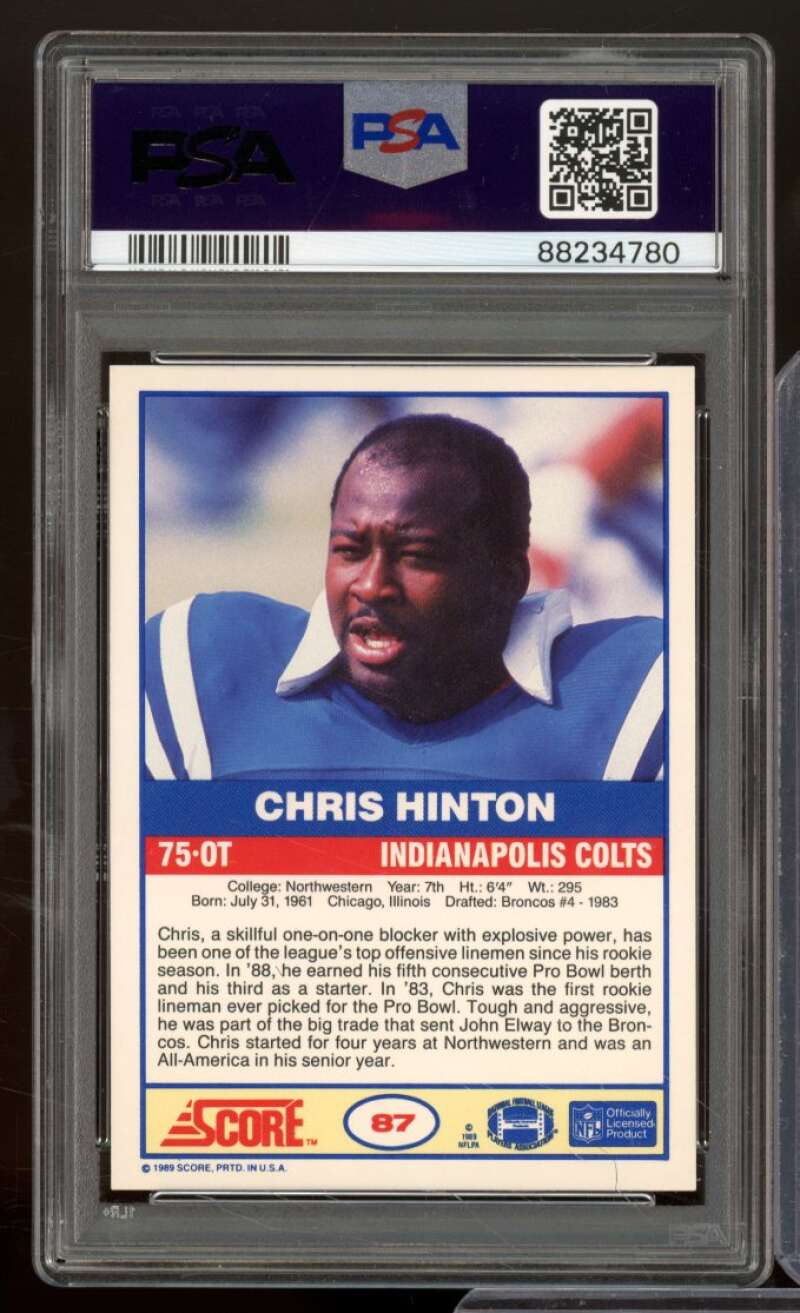 Chris Hinton Card 1989 Score #87 PSA 9 Image 2