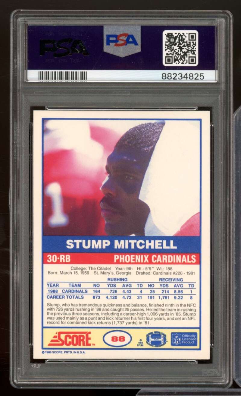 Stump Mitchell Card 1989 Score #88 PSA 9 Image 2