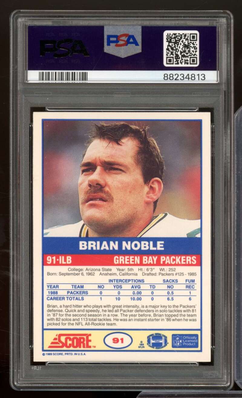 Brian Noble Card 1989 Score #91 PSA 9 Image 2