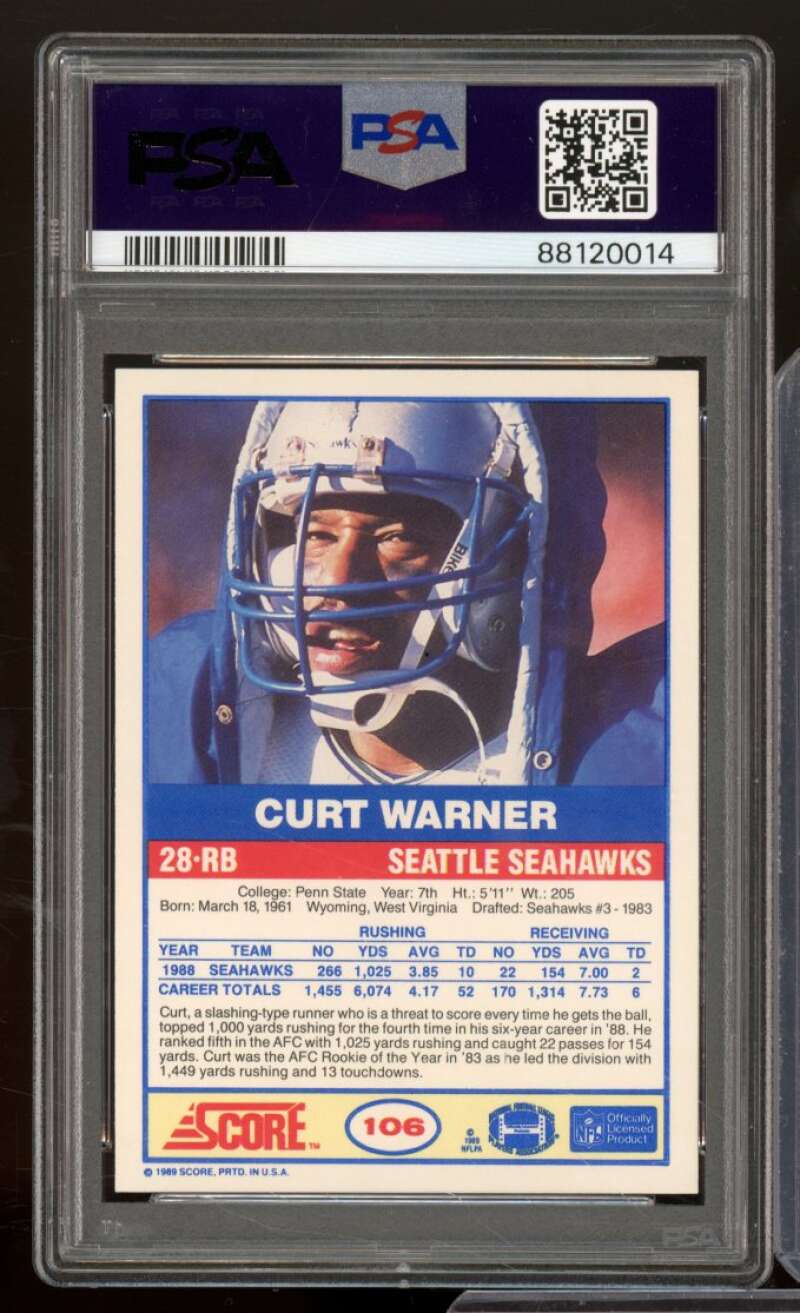 Curt Warner Card 1989 Score #106 PSA 9 Image 2