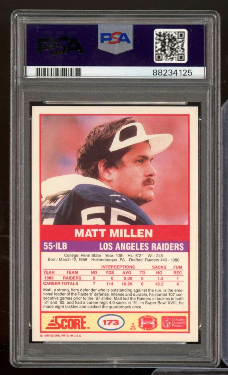 Matt Millen Card 1989 Score #173 PSA 9 Image 2