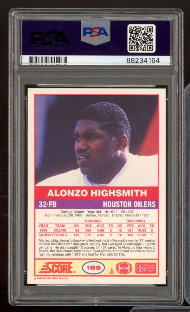 Alonzo Highsmith Card 1989 Score #186 PSA 9 Image 2