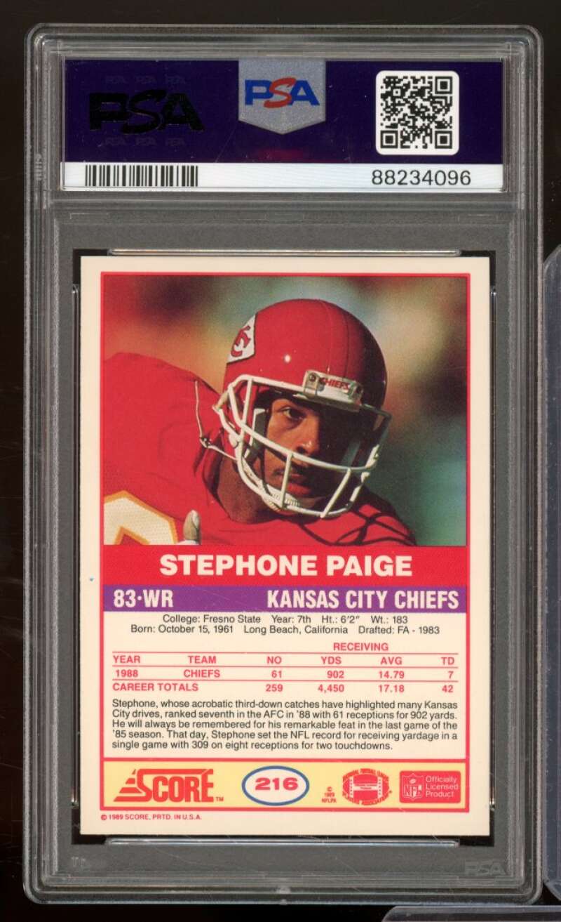 Stephone Paige Card 1989 Score #216 PSA 9 Image 2