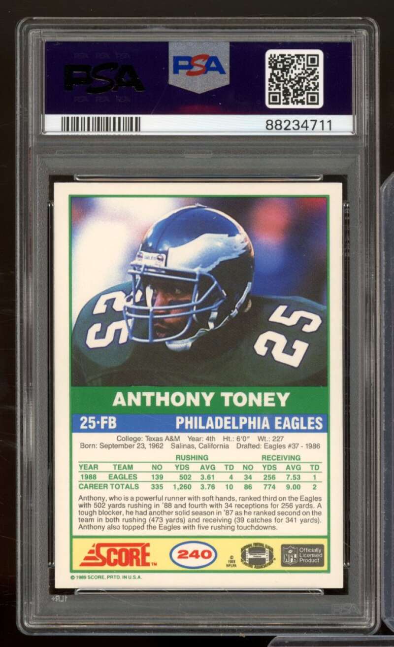 Anthony Toney Card 1989 Score #240 PSA 9 Image 2