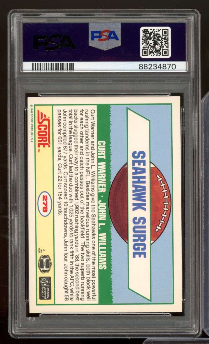 Curt Warner/John L. Williams Card 1989 Score #278 PSA 9 Image 2